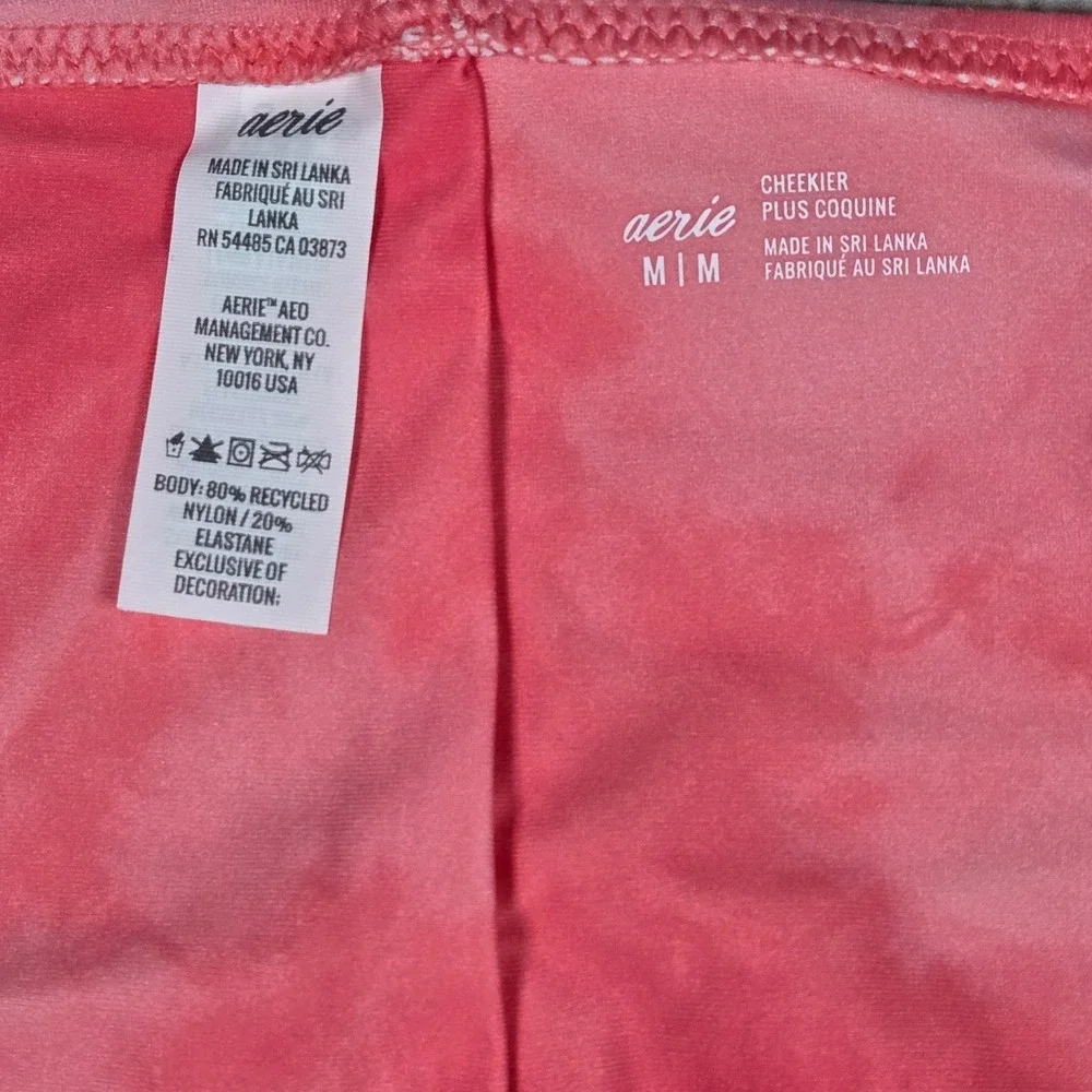 Aerie Cheekier Bikini Bottoms Coral Tie‎ Dye Floral Embroidered Size M